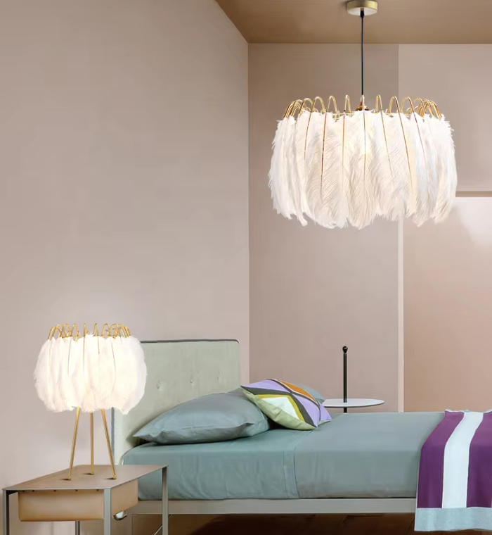 Designed Led Feather Chandelier Lamp white feather Pendant Lamp ETL89077 supplier