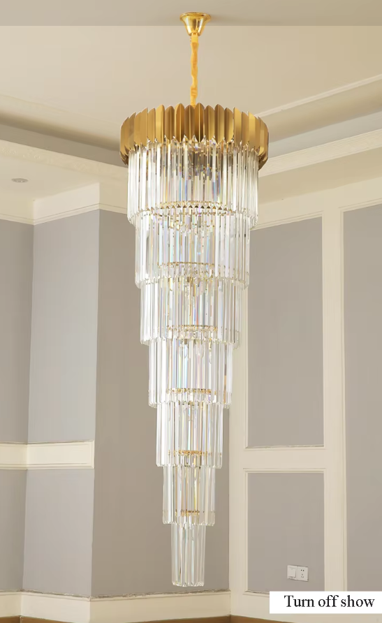 Long Spiral Crystal Drop Pendant Lighting Chandelier Hotel Crystal Stair Gold Chandelier Light factory