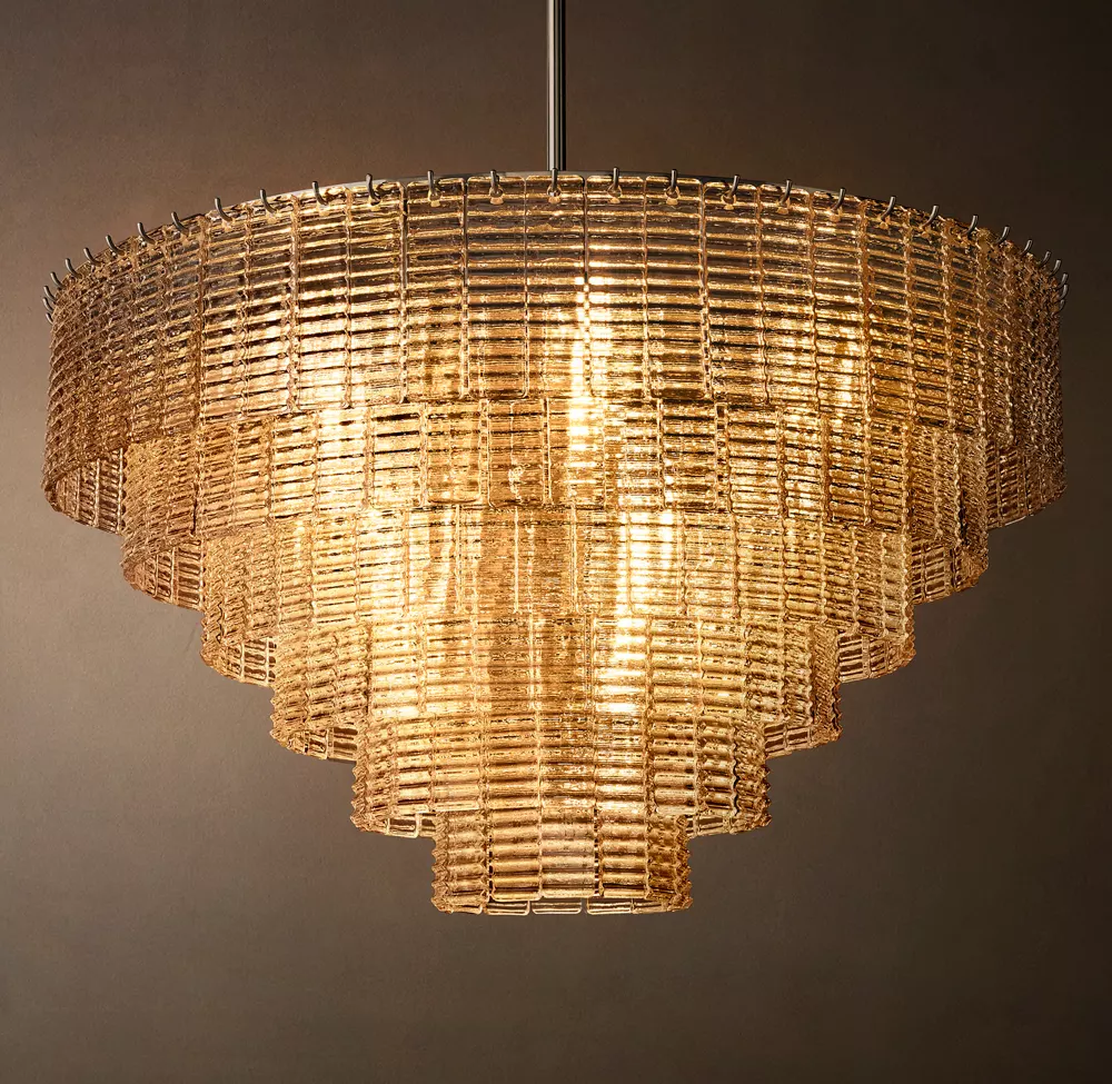 lustre de vidro âmbar em camadas de luxo, luminária pendente redonda com vidro texturizado em camadas para sala de jantar e sala de estar