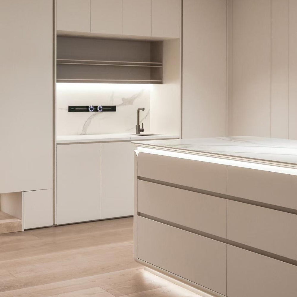 Premium Waterproof Solid Wood Kitchen Cabinet System with Contemporary Sink Solution factory