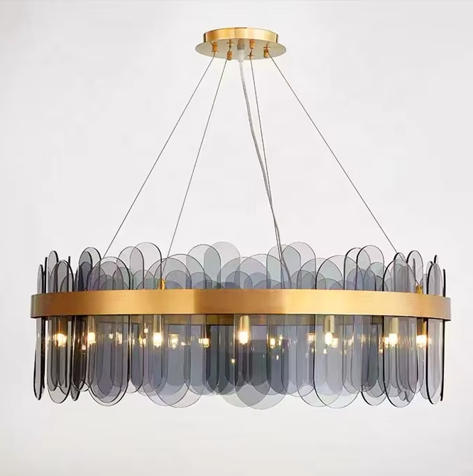 Modern glass chandelier ring flower pendant lamp smoky grey high-grade lamps ETL8910067 factory