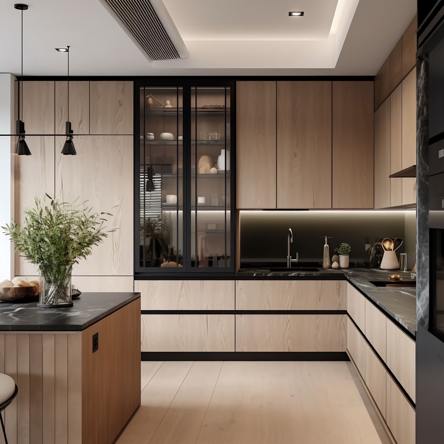 Premium Waterproof Solid Wood Kitchen Cabinet System with Contemporary Sink Solution details