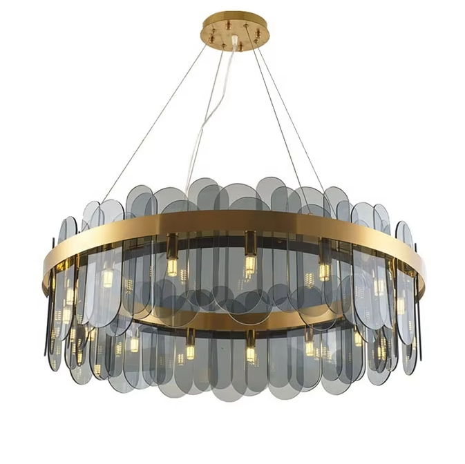 Modern glass chandelier ring flower pendant lamp smoky grey high-grade lamps ETL8910067 factory