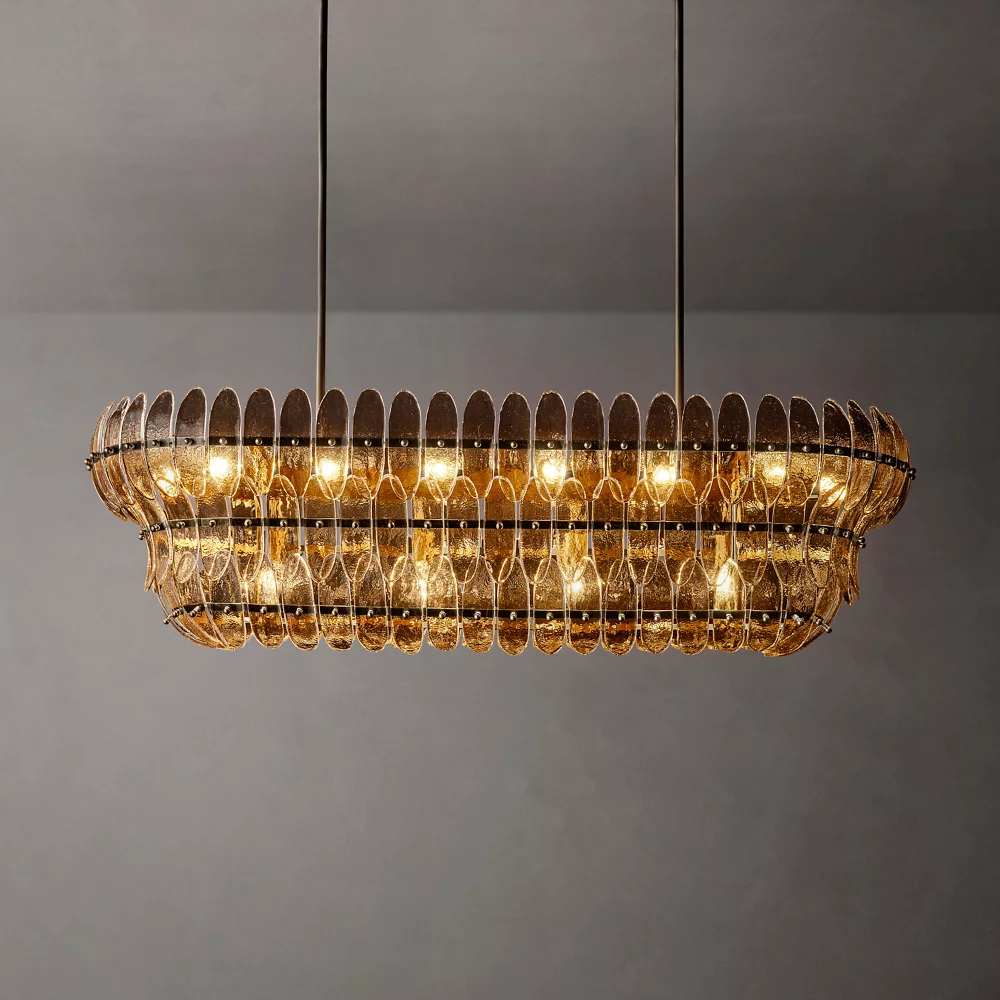 Hand-Blown Amber Textured Glass Linear Statement Chandelier