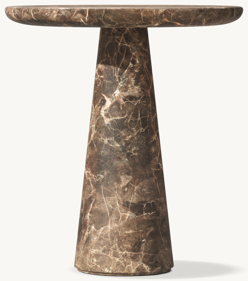 Cellini Round Pedestal Side Table — Natural Stone Tapered Base