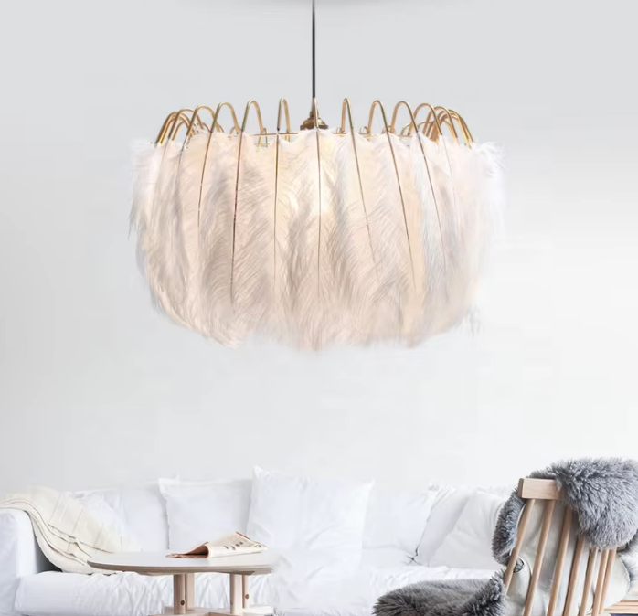 Designed Led Feather Chandelier Lamp white feather Pendant Lamp ETL89077 supplier
