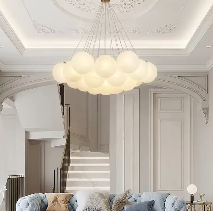 Living Room Glass Chandelier Hanging Lamp Living Room Villa Decoration Bubbles Cloud Pendant Lights details