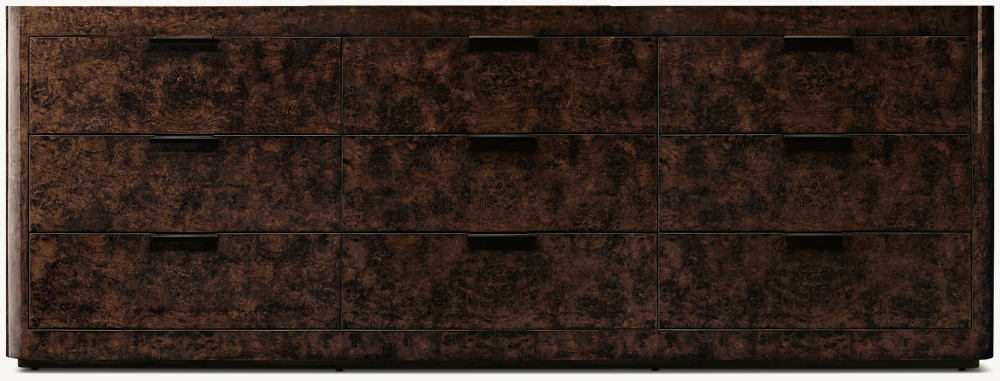 Bardot Burl 9-Drawer Dresser — Curved Postmodern Wood Veneer