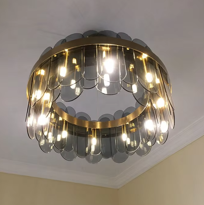 Modern glass chandelier ring flower pendant lamp smoky grey high-grade lamps ETL8910067 supplier