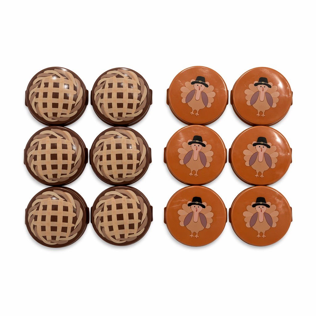 Festive Autumn 6-Piece Round Plastic Bag Clip Set – Thanksgiving Turkey & Plaid Patterns, Strong Spring Snack Sealing Clips with Retail Display Card