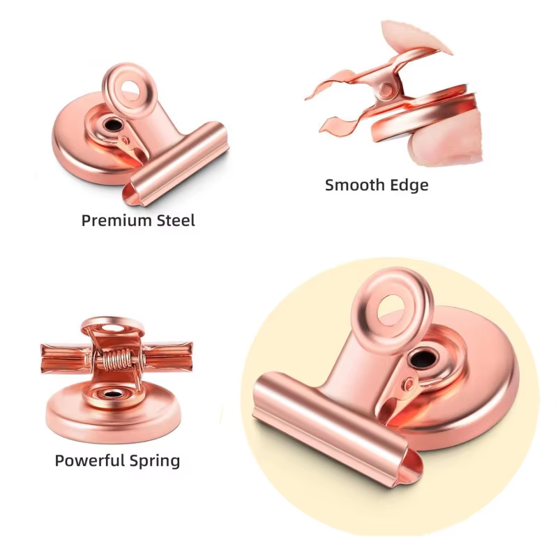Rose Gold Magnetic Hook Clips – Strong Hold Multi-Purpose Refrigerator Magnets