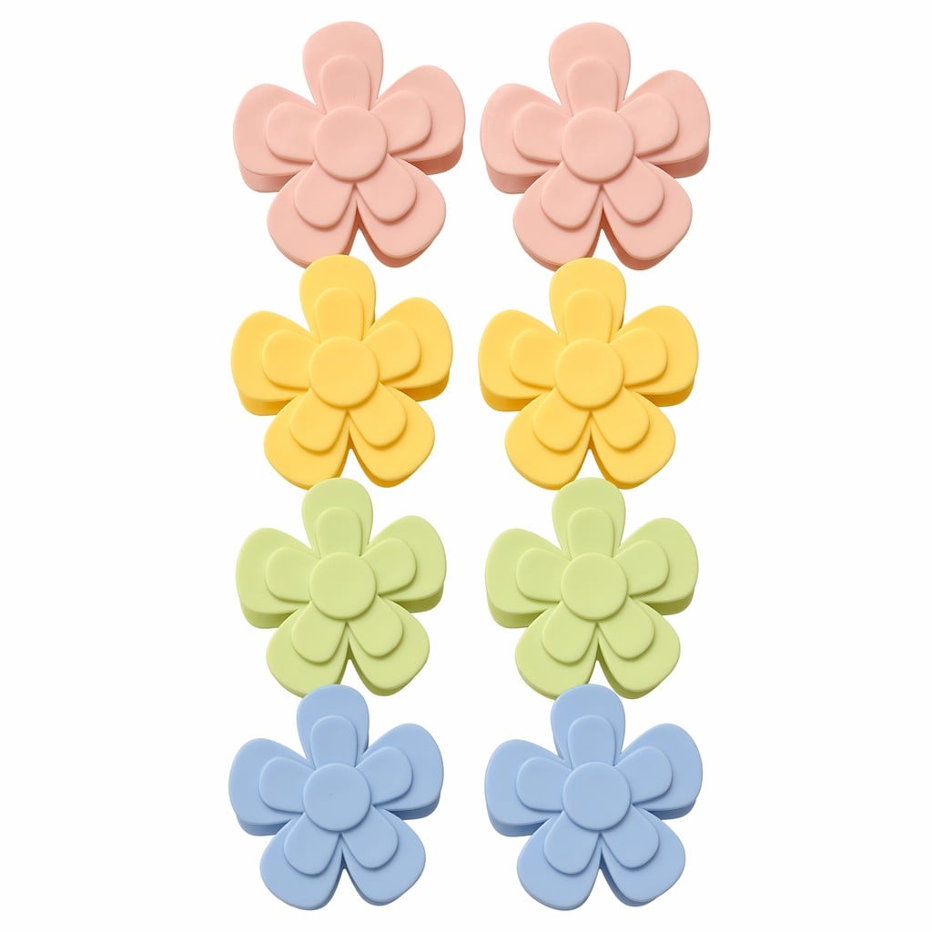 8-Piece Pastel 3D Flower Plastic Spring Bag Clips – BPA-Free Kitchen Snack Sealers with Retail Hanging Card for Pantry Storage & Colorful Home Gifts