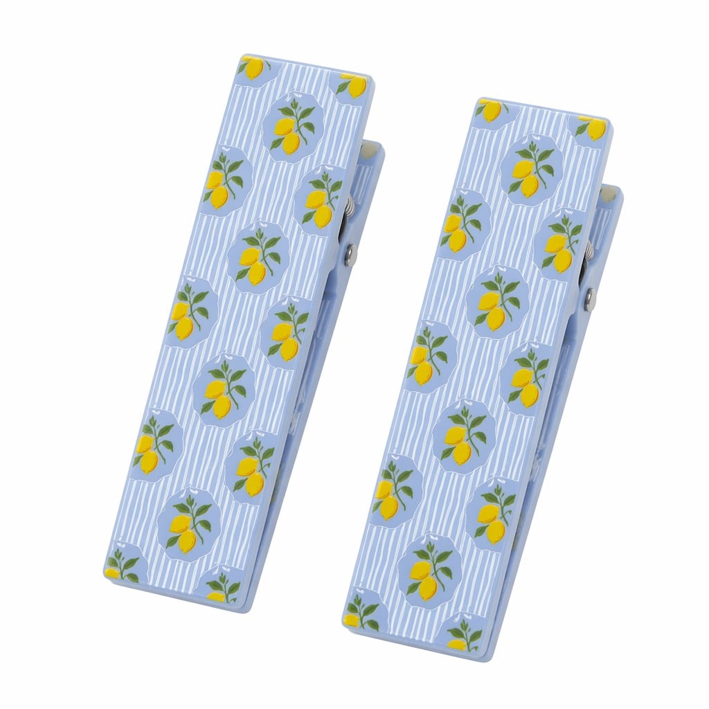 2-Piece Lemon Print Plastic Beach Towel Clips – UV-Resistant Outdoor Chair Clips for Poolside, Patio, and Vacation Essentials
