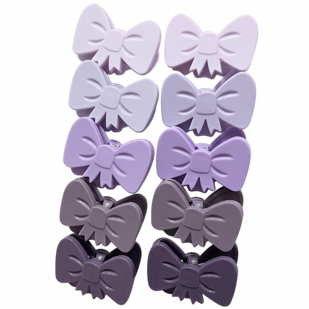 10-Piece 3D Bow Plastic Spring Bag Clips – Gradient Purple Decorative Snack Sealers with Retail Hanging Card for Kitchen Storage & Creative Gifts