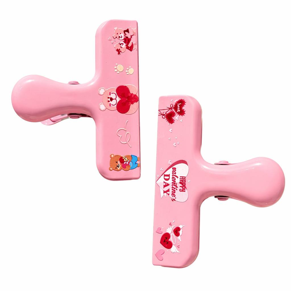 Valentine's Day T-Handle Metal Spring Bag Clips – Cartoon Printed Sealers with Kraft Hanging Card for Kitchen Storage & Holiday Promotional Gifts