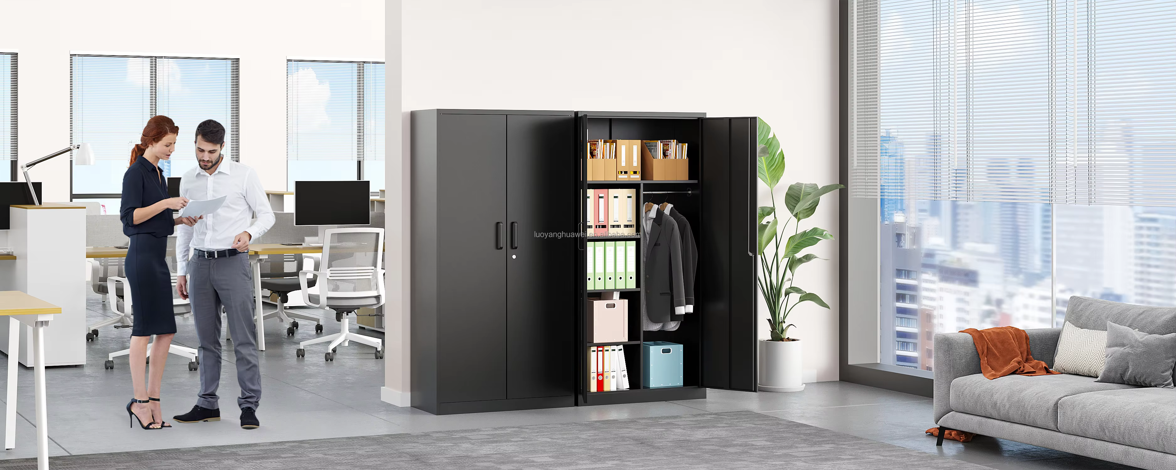 Hot Sale Metal Wardrobe Cabinet Lockable Steel Office Storage Cupboard Cabinet Iron Clothing Almirah with Clothes Rail details