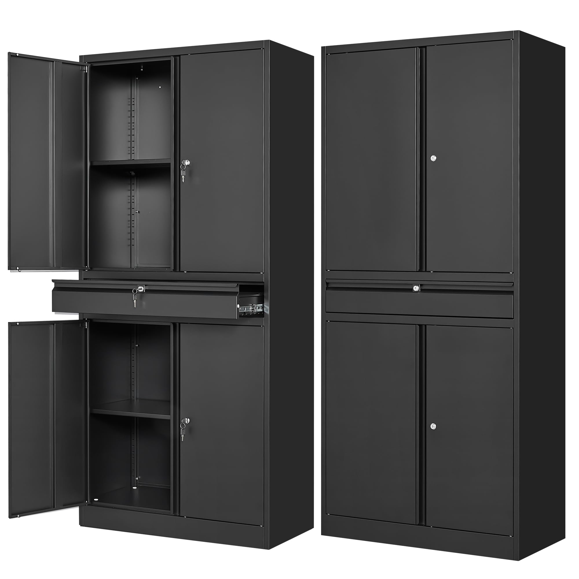 Metal Storage Cabinet with 1 Drawer and 4 Door for Garage, Office, Utility Room