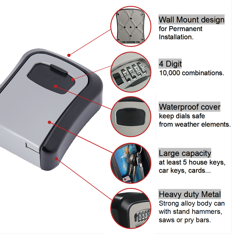 cheap key storage lock box combination key safe wall mount alloy portable combination key safety lock box manufacture