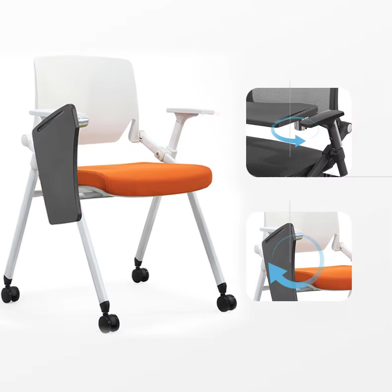 Foldable Meeting Chair Conference Room Chairs Office Training Folding Plastic Chair With Writing Board Table Attached and Wheels