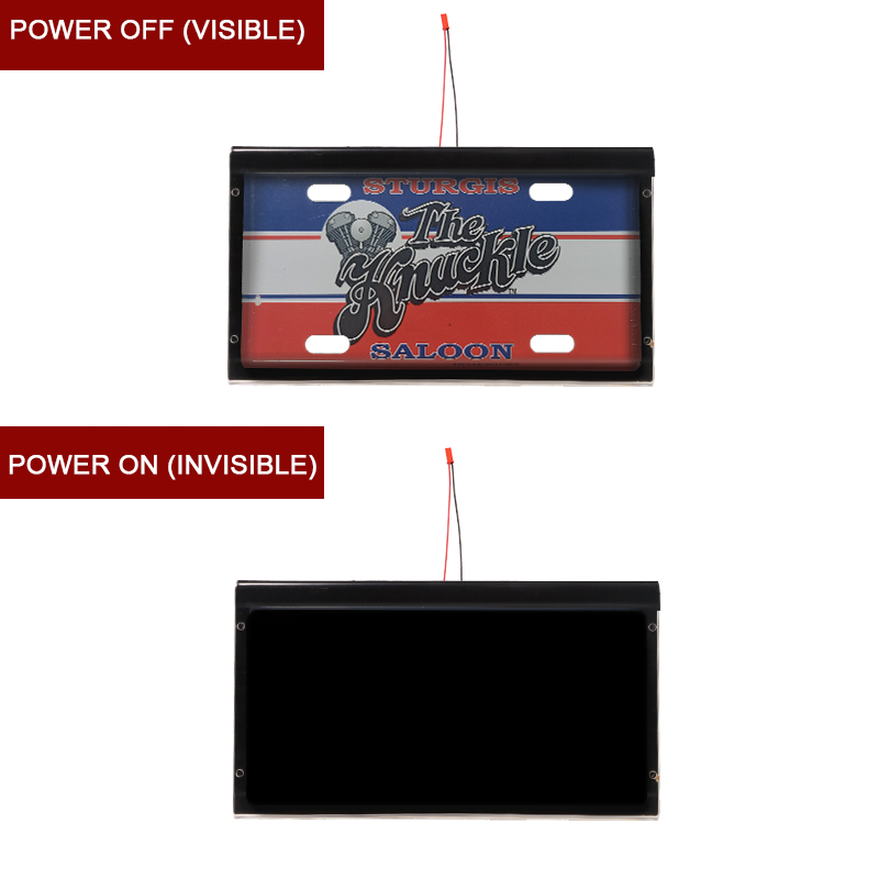 Black tech invisible license plate: disappears when the car speeds up.