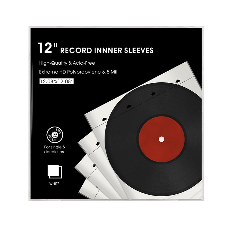 Housses intérieures HDPE pour disques LP de 12'' et 7'', avec insert en papier riz, pochette pour disque vinyle, sac pour album vinyle, sac DJ pour disque vinyle de 12