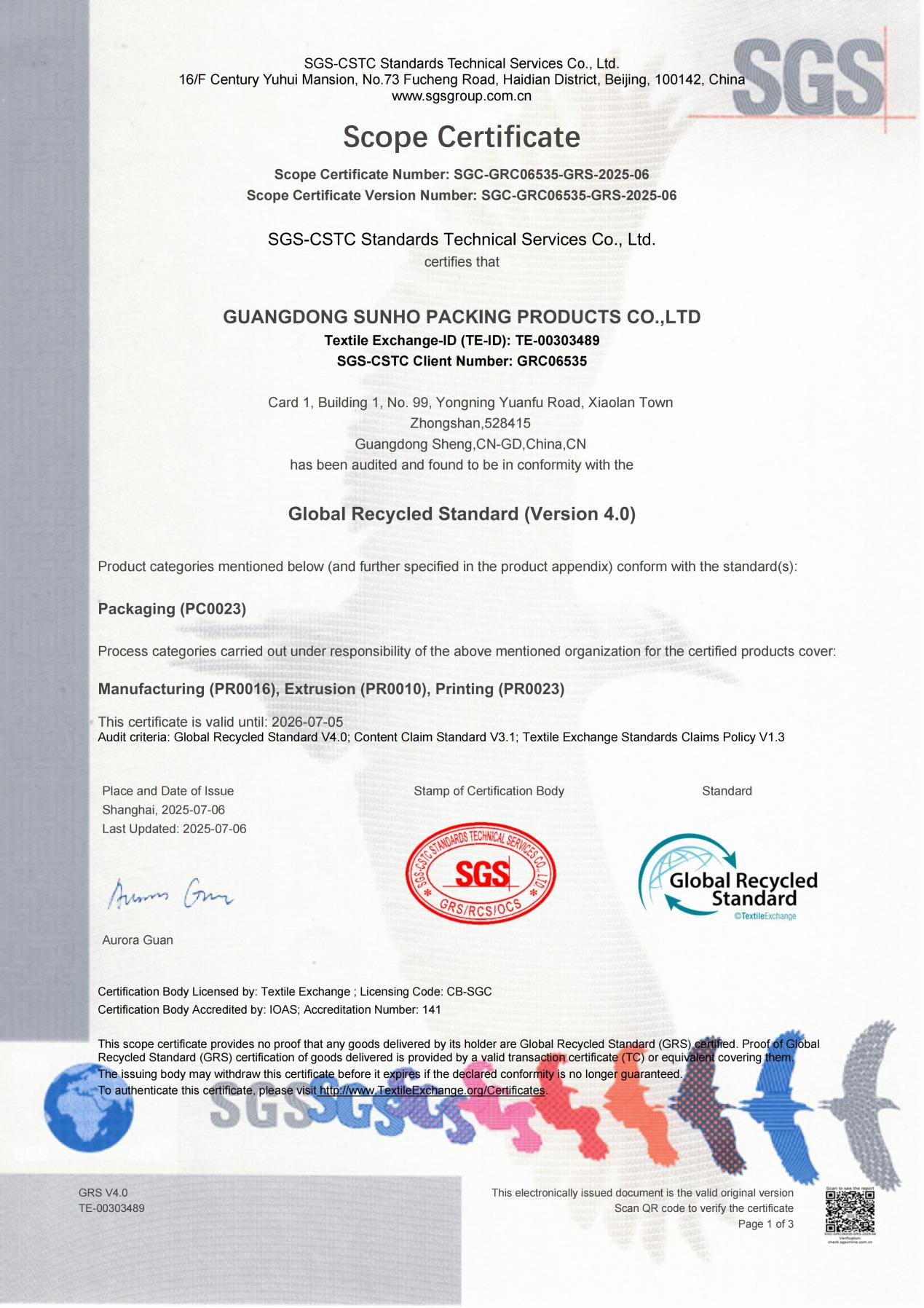 Certification