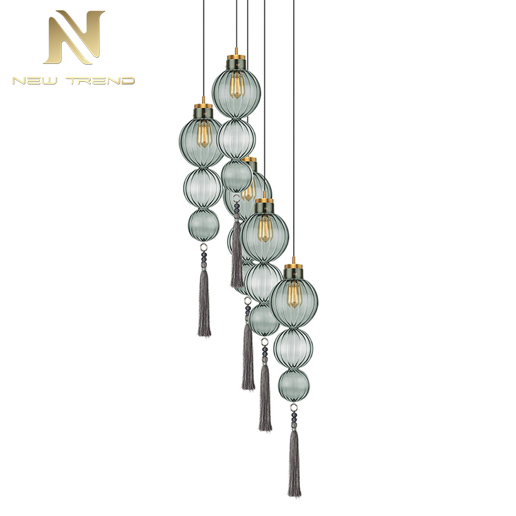 PT6594 Thiết kế cổ điển trang trí nhà ở đèn chùm sắt kính LED