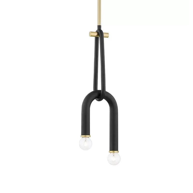 P054 Phòng khách phòng ăn phòng ngủ nghệ thuật hiện đại đèn chùm sắt đen E26 socket chiếu sáng sáng tạo đơn giản hình U thiết kế đèn chùm
