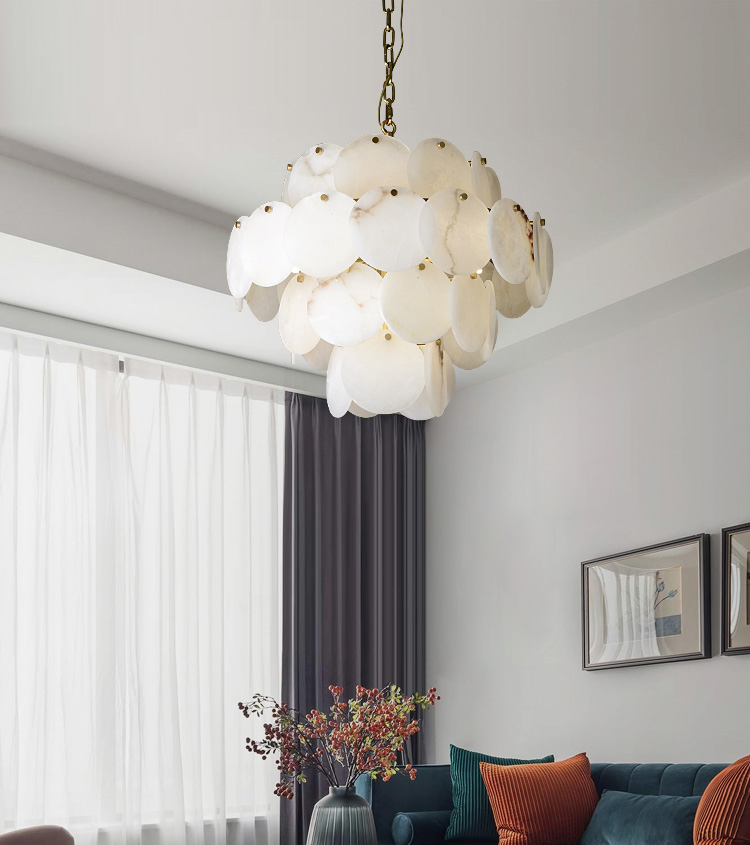 P8837 Đèn chiếu sáng cao cấp hậu hiện đại đơn giản đồng Tây Ban Nha cẩm thạch thạch cao Đèn chùm