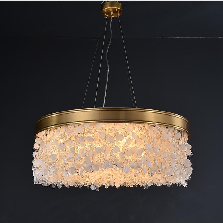 P5531 Modern yaratıcı tam bakır oturma odası yemek odası Yuvarlak bıçak cam led lufer