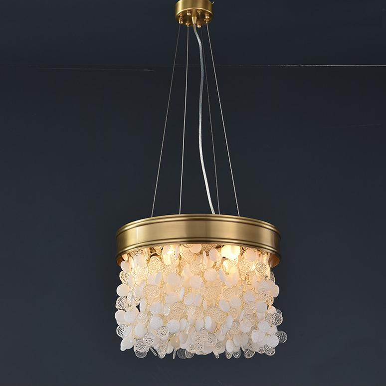 P5531 Modern yaratıcı tam bakır oturma odası yemek odası Yuvarlak bıçak cam led lufer