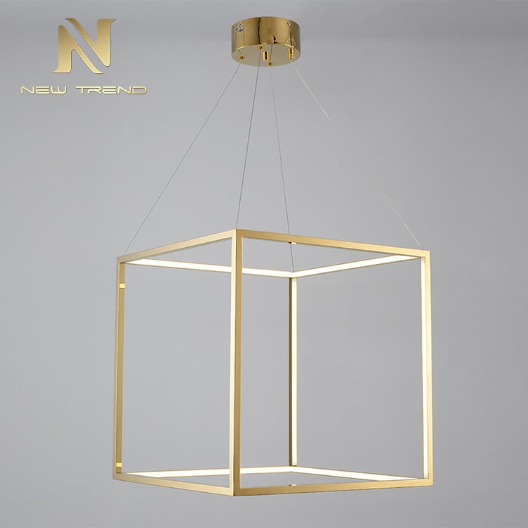 DKX6073 Phong cách hiện đại đèn trang trí trong nhà màu vàng titan thép không gỉ hình lập phương đèn chùm LED