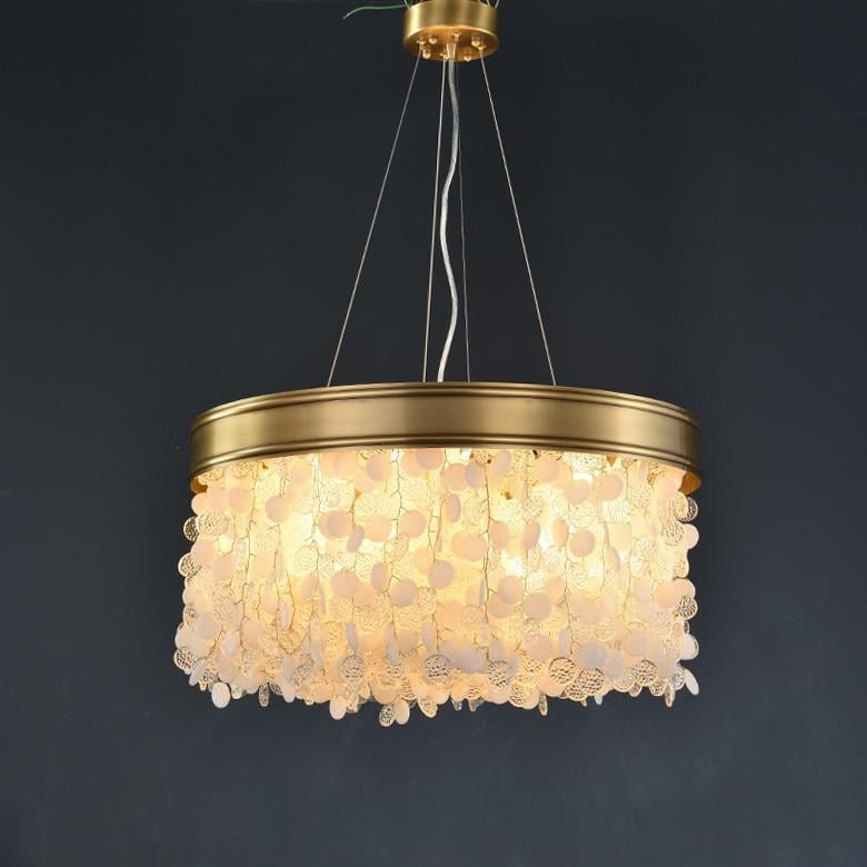 P5531 Thiết kế sáng tạo toàn đồng cho phòng khách và phòng ăn, đèn chùm led kính tròn