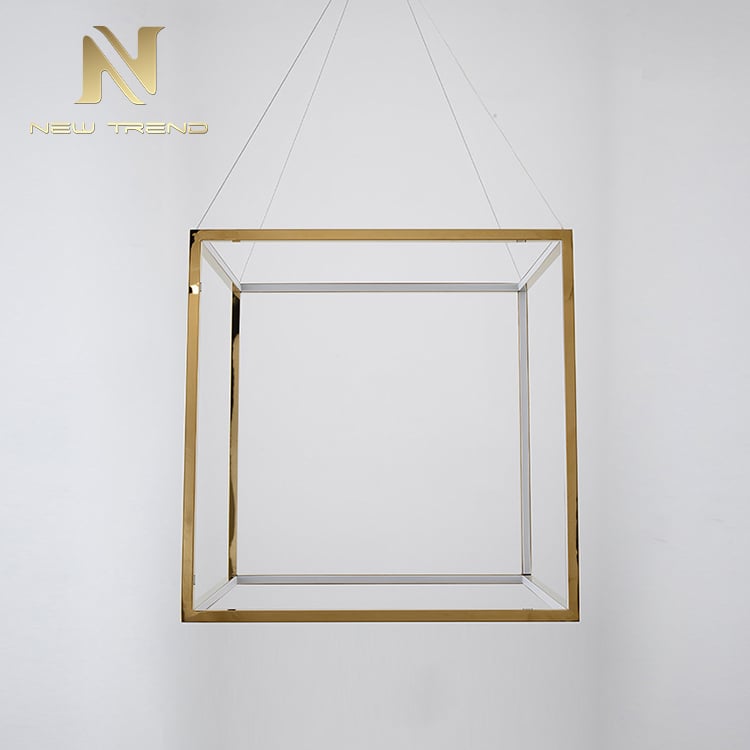 DKX6073 Phong cách hiện đại đèn trang trí trong nhà màu vàng titan thép không gỉ hình lập phương đèn chùm LED