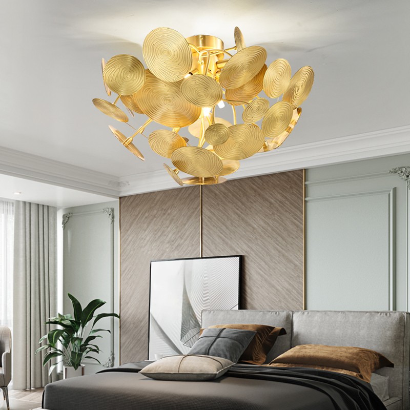 P8800 Phong cách Bắc Âu đơn giản lá đồng phòng khách phòng ăn đèn chùm led