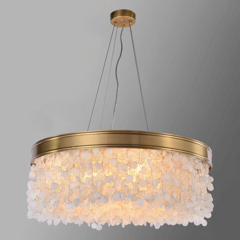 P5531 Modern yaratıcı tam bakır oturma odası yemek odası Yuvarlak bıçak cam led lufer