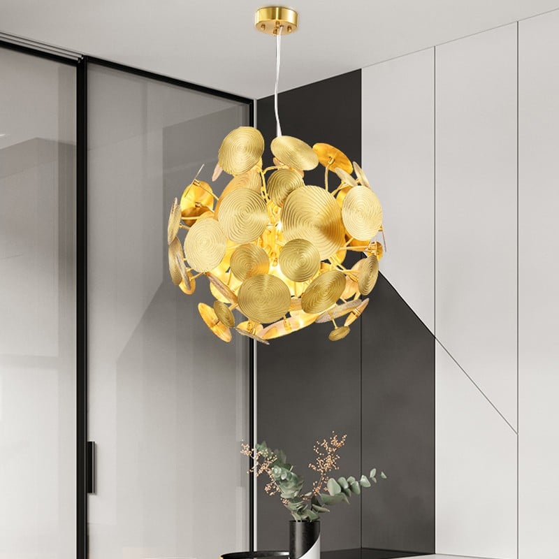 P8800 Phong cách Bắc Âu đơn giản lá đồng phòng khách phòng ăn đèn chùm led