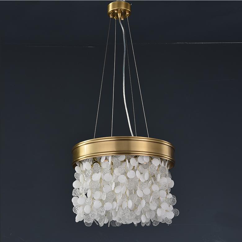 P5531 Modern yaratıcı tam bakır oturma odası yemek odası Yuvarlak bıçak cam led lufer