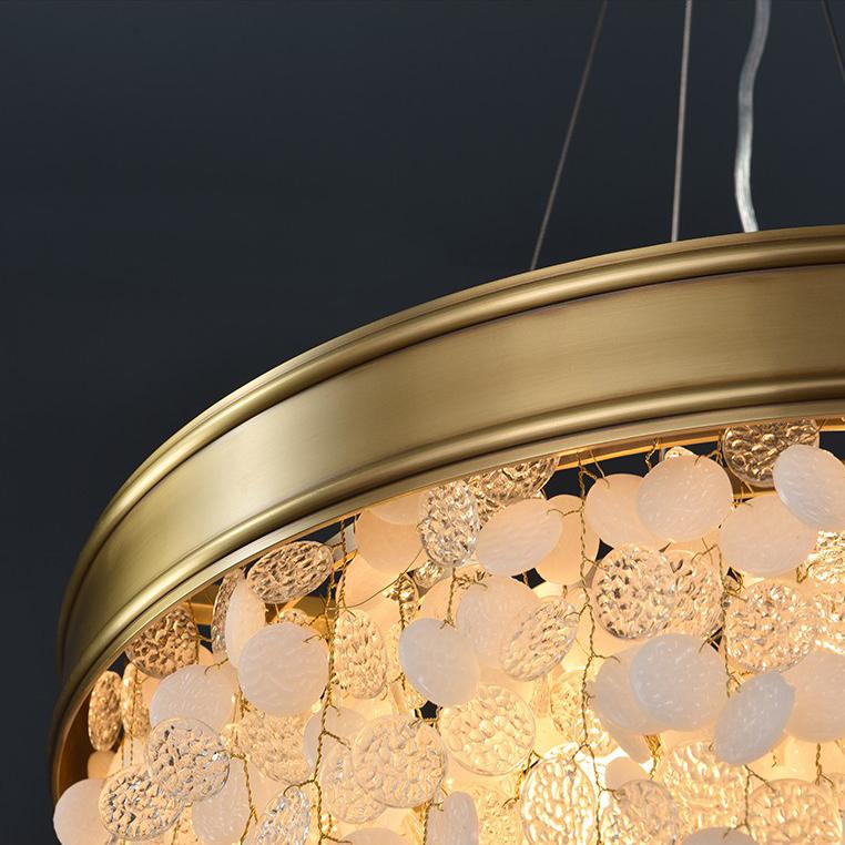 P5531 Modern yaratıcı tam bakır oturma odası yemek odası Yuvarlak bıçak cam led lufer