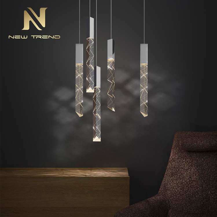 PJ8031 Mẫu mới Phòng trưng bày Biệt thự Trang trí Vàng Crom LED Thương mại Pha lê Đèn treo PJ8031