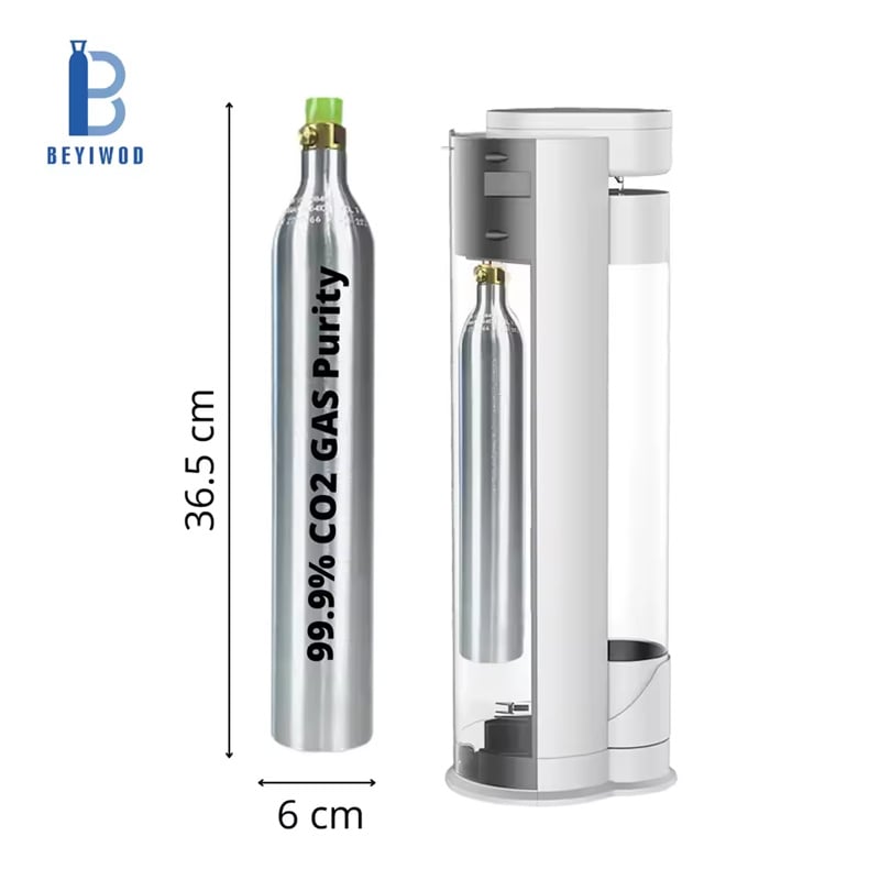 Bombola cilindrica ecologica in metallo da 0,6 L per anidride carbonica (CO2), compatibile con tutti i dispositivi per la produzione domestica di acqua gassata/effervescente con attacco a vite