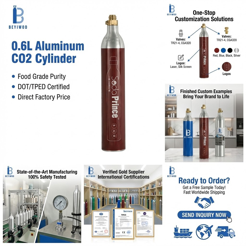 cilindro di CO2 in alluminio ricaricabile da 0,6 L e 425 g per macchina per la produzione di acqua gassata, cilindro di gas per uso alimentare con valvola TPED/DOT/ISO TR21-4