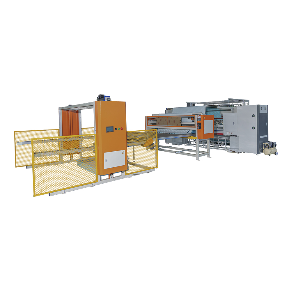 Machine d’empilement et de palettisation de housses matelassées pour matelas en mousse