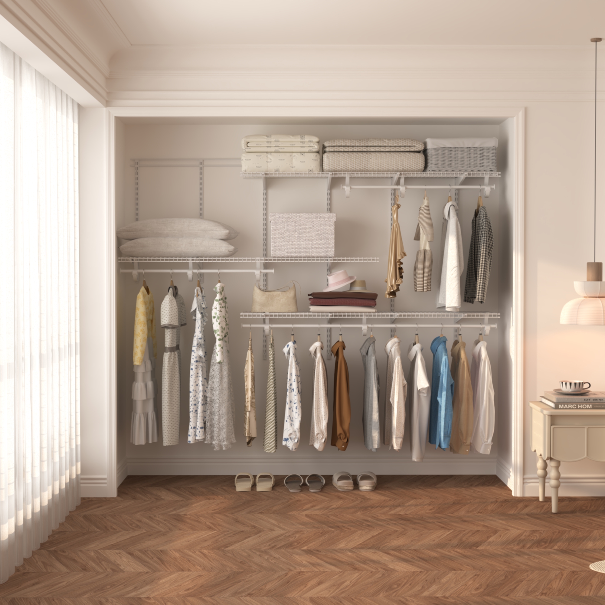 ECOSTD5-8 DIY Walk in Closet Systems Metal Wire Shelf Closet Organizer Storage Wardrobe