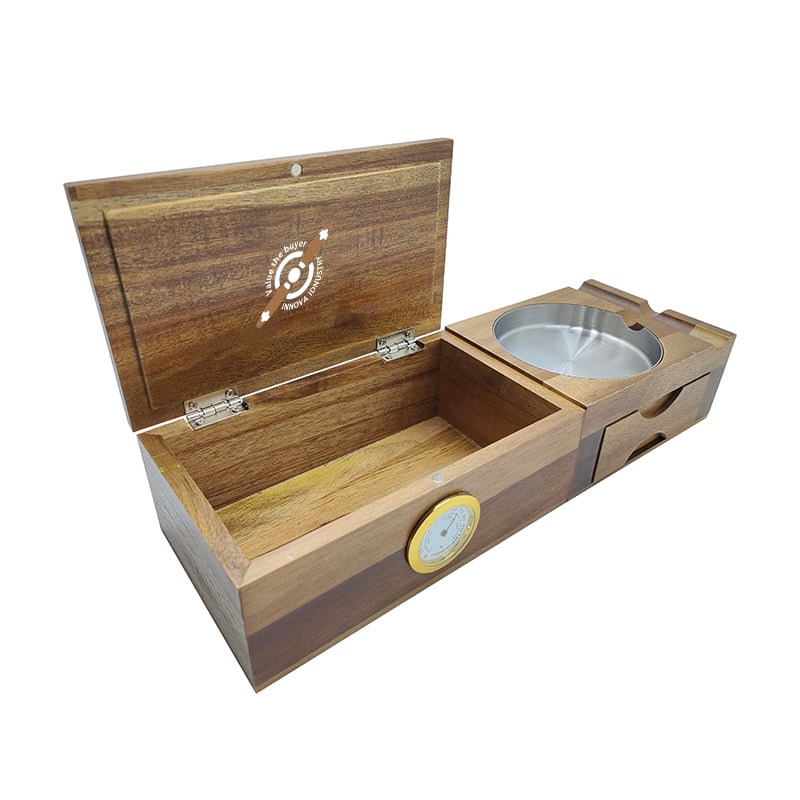 Multifunktionales Holz-Zigarrenhumidor mit Aschenbecherhalter und Fach für Zigarrenzubehör