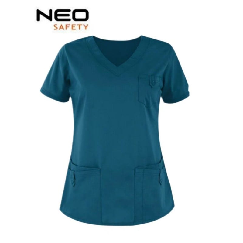 WH1116 Lekki, oddychający, unisex fartuch szpitalny, uniform z wodoodpornej tkaniny, kitle z dekoltem w szpic, uniformy pielęgniarek