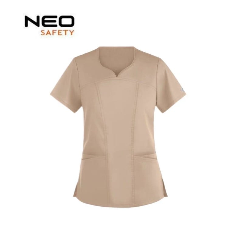 WH1115 Lekki, szpitalny, oddychający fartuch unisex, górna część z wodoodpornego materiału, uniform z dekoltem w szpic, górna część fartucha, uniform dla pielęgniarki