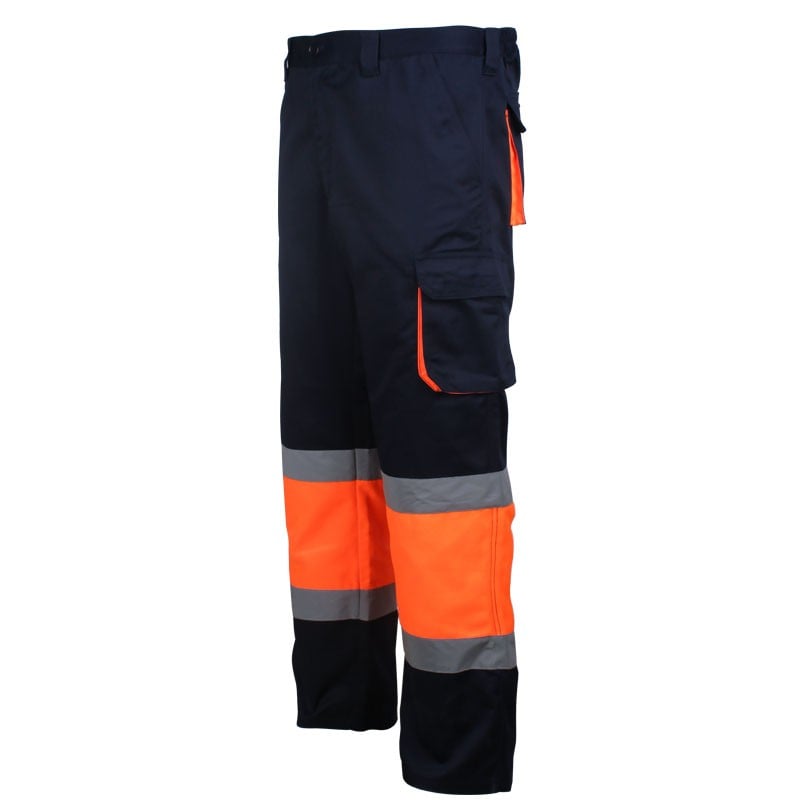 Hi Vis Orange/Yellow  Men Cargo Pants Cotton Work Trousers With Multi Pockets 