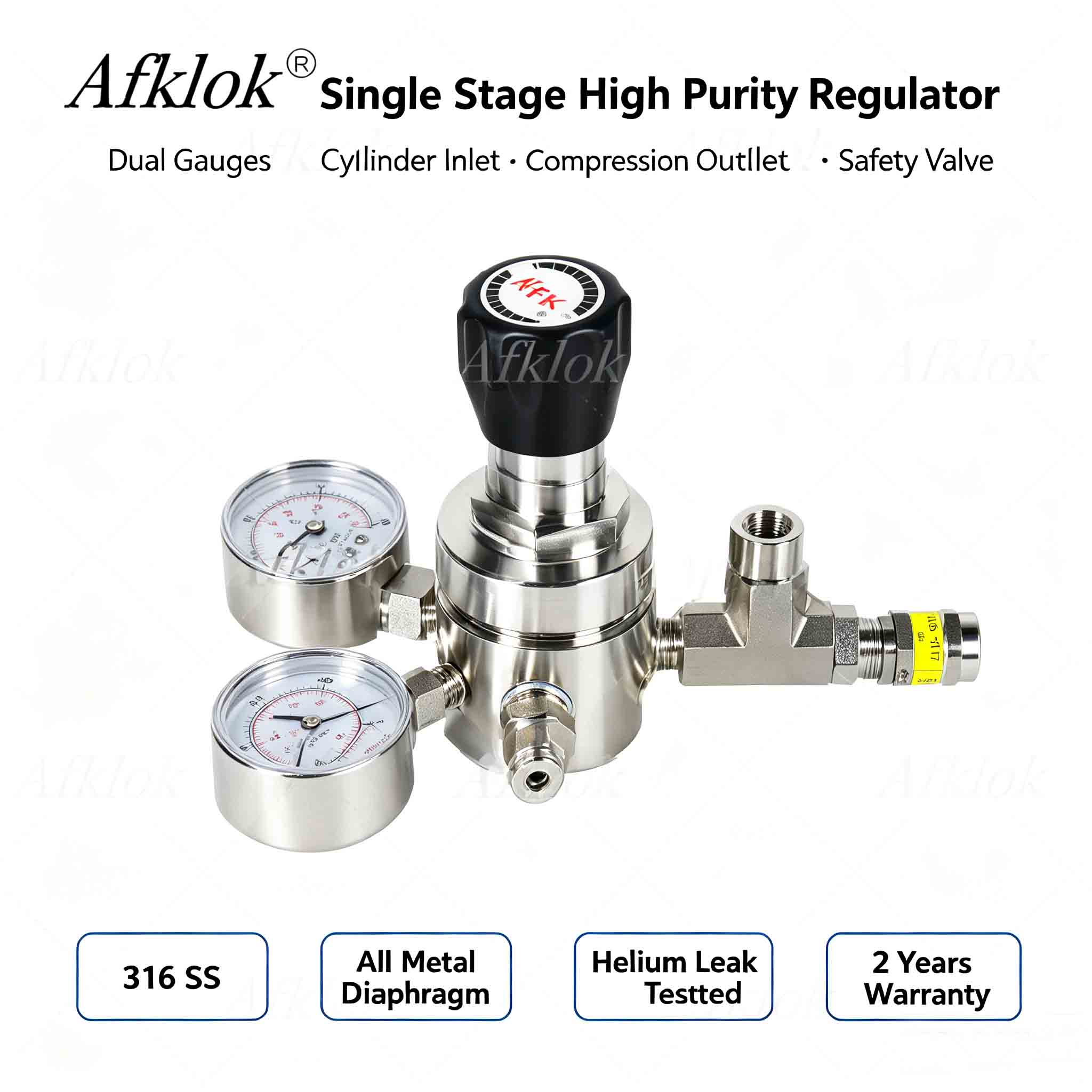 316 stainless steel single stage gas pressure regulator with dual gauges safety valve afklok-0