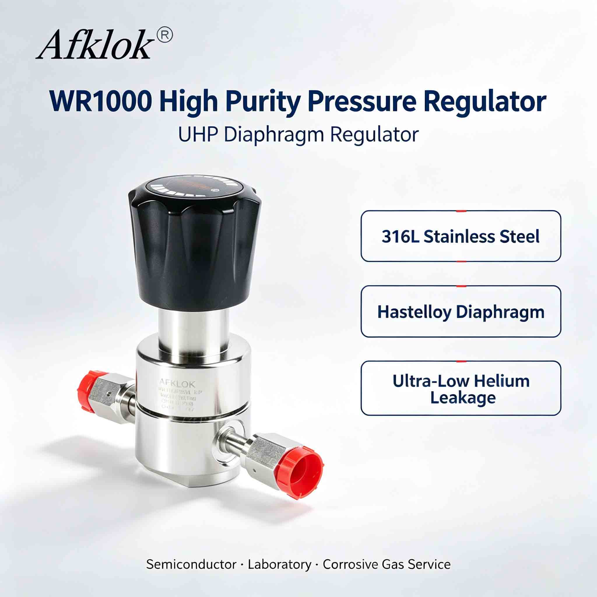 316L Stainless Steel High Purity Pressure Regulator WR1000 EP Surface For Corrosive Toxic Specialty Gas Delivery
